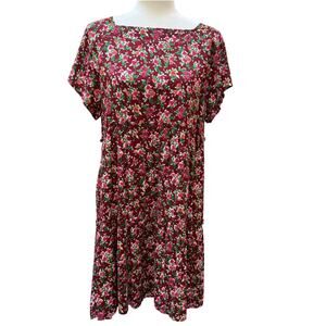 NWT Natural Life Ditsy Floral Short Sleeve Tiered Mini Dress Medium Dark Red